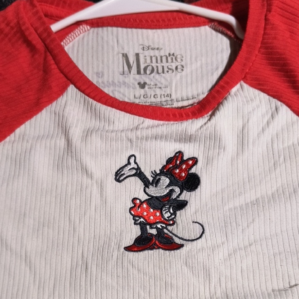 Disney Minnie Mouse White Tee with Red Raglan Sleeves